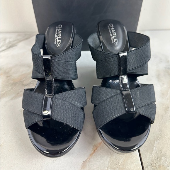 Charles by Charles David Farther Black Platform Wedge Sandals, Sz 6 - Picture 3 of 16